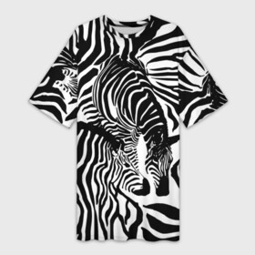 Платье-футболка 3D с принтом Зебра в Петрозаводске,  |  | дикое | животное | зебра | камуфляж | лошадь | маскировка | полосы | текстура | фон | черно белые