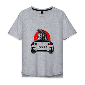 Мужская футболка хлопок Oversize с принтом GT-R в Петрозаводске, 100% хлопок | свободный крой, круглый ворот, “спинка” длиннее передней части | camo | godzilla | gtr | nissan | power | race | tuning