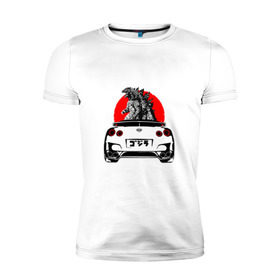 Мужская футболка премиум с принтом GT-R в Петрозаводске, 92% хлопок, 8% лайкра | приталенный силуэт, круглый вырез ворота, длина до линии бедра, короткий рукав | camo | godzilla | gtr | nissan | power | race | tuning