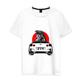 Мужская футболка хлопок с принтом GT-R в Петрозаводске, 100% хлопок | прямой крой, круглый вырез горловины, длина до линии бедер, слегка спущенное плечо. | camo | godzilla | gtr | nissan | power | race | tuning