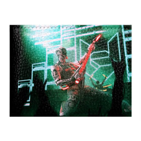Обложка для студенческого билета с принтом Rocker Robot в Петрозаводске, натуральная кожа | Размер: 11*8 см; Печать на всей внешней стороне | Тематика изображения на принте: rock | гитара | музыка | робот | рок