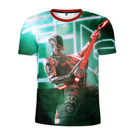 Мужская футболка 3D спортивная с принтом Rocker Robot в Петрозаводске, 100% полиэстер с улучшенными характеристиками | приталенный силуэт, круглая горловина, широкие плечи, сужается к линии бедра | Тематика изображения на принте: rock | гитара | музыка | робот | рок