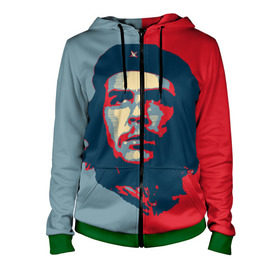 Женская толстовка 3D на молнии с принтом Che Guevara в Петрозаводске, 100% полиэстер | длина до линии бедра, манжеты и пояс оформлены мягкой тканевой резинкой, двухслойный капюшон со шнурком для регулировки, спереди молния, по бокам два кармана | че гевара
