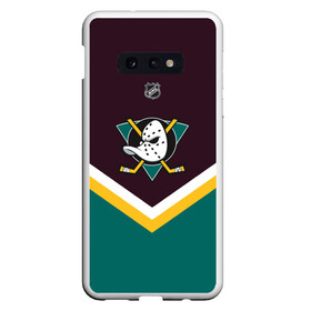 Чехол для Samsung S10E с принтом Anaheim Ducks в Петрозаводске, Силикон | Область печати: задняя сторона чехла, без боковых панелей | america | canada | hockey | nhl | usa | америка | канада | лед | нхл | сша | хоккей