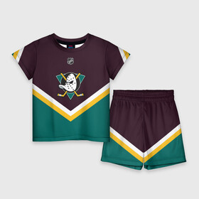 Детский костюм с шортами 3D с принтом Anaheim Ducks в Петрозаводске,  |  | america | canada | hockey | nhl | usa | америка | канада | лед | нхл | сша | хоккей