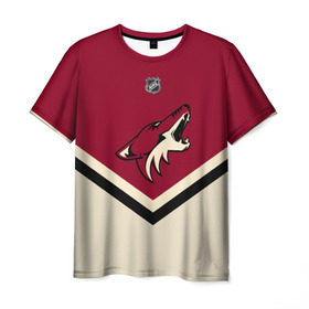 Мужская футболка 3D с принтом Arizona Coyotes в Петрозаводске, 100% полиэфир | прямой крой, круглый вырез горловины, длина до линии бедер | america | canada | hockey | nhl | usa | америка | аризона | канада | койотис | лед | нхл | сша | хоккей