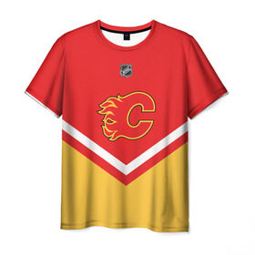 Мужская футболка 3D с принтом Calgary Flames в Петрозаводске, 100% полиэфир | прямой крой, круглый вырез горловины, длина до линии бедер | 