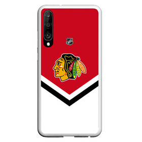 Чехол для Honor P30 с принтом Chicago Blackhawks в Петрозаводске, Силикон | Область печати: задняя сторона чехла, без боковых панелей | Тематика изображения на принте: america | canada | hockey | nhl | usa | америка | блэкхокс | канада | лед | нхл | сша | хоккей | чикаго