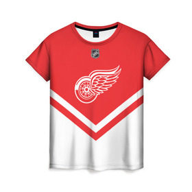 Женская футболка 3D с принтом Detroit Red Wings в Петрозаводске, 100% полиэфир ( синтетическое хлопкоподобное полотно) | прямой крой, круглый вырез горловины, длина до линии бедер | america | canada | hockey | nhl | usa | америка | детройт | канада | лед | нхл | ред | сша | уингз | хоккей
