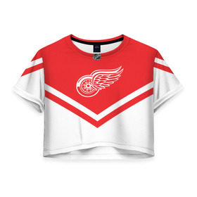 Женская футболка 3D укороченная с принтом Detroit Red Wings в Петрозаводске, 100% полиэстер | круглая горловина, длина футболки до линии талии, рукава с отворотами | america | canada | hockey | nhl | usa | америка | детройт | канада | лед | нхл | ред | сша | уингз | хоккей