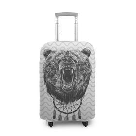 Чехол для чемодана 3D с принтом Bear Dreamcatcher в Петрозаводске, 86% полиэфир, 14% спандекс | двустороннее нанесение принта, прорези для ручек и колес | bear | beast | forest | russia | siberian | зверь | лес | ловец | медведь | россия | сибирь | сон | ярость