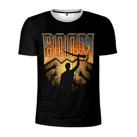 Мужская футболка 3D спортивная с принтом Zombie Boom в Петрозаводске, 100% полиэстер с улучшенными характеристиками | приталенный силуэт, круглая горловина, широкие плечи, сужается к линии бедра | doom | зомби