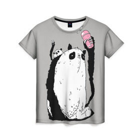 Женская футболка 3D с принтом panda в Петрозаводске, 100% полиэфир ( синтетическое хлопкоподобное полотно) | прямой крой, круглый вырез горловины, длина до линии бедер | dd | drop dead | dropdead | panda