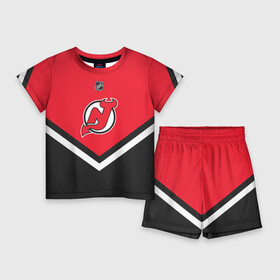 Детский костюм с шортами 3D с принтом New Jersey Devils в Петрозаводске,  |  | america | canada | hockey | nhl | usa | америка | девилз | джерси | канада | лед | нхл | нью | сша | хоккей