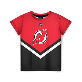 Детская футболка 3D с принтом New Jersey Devils в Петрозаводске, 100% гипоаллергенный полиэфир | прямой крой, круглый вырез горловины, длина до линии бедер, чуть спущенное плечо, ткань немного тянется | america | canada | hockey | nhl | usa | америка | девилз | джерси | канада | лед | нхл | нью | сша | хоккей