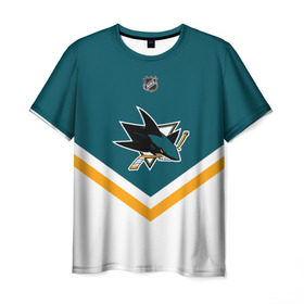 Мужская футболка 3D с принтом San Jose Sharks в Петрозаводске, 100% полиэфир | прямой крой, круглый вырез горловины, длина до линии бедер | america | canada | hockey | nhl | usa | акула | америка | канада | лед | нхл | сан хосе | сша | хоккей | шаркс