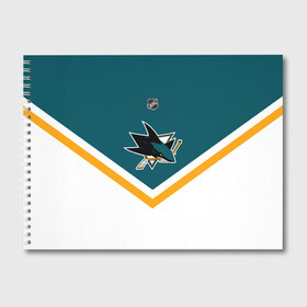 Альбом для рисования с принтом San Jose Sharks в Петрозаводске, 100% бумага
 | матовая бумага, плотность 200 мг. | Тематика изображения на принте: america | canada | hockey | nhl | usa | акула | америка | канада | лед | нхл | сан хосе | сша | хоккей | шаркс