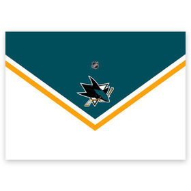 Поздравительная открытка с принтом San Jose Sharks в Петрозаводске, 100% бумага | плотность бумаги 280 г/м2, матовая, на обратной стороне линовка и место для марки
 | Тематика изображения на принте: america | canada | hockey | nhl | usa | акула | америка | канада | лед | нхл | сан хосе | сша | хоккей | шаркс