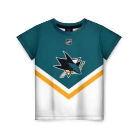 Детская футболка 3D с принтом San Jose Sharks в Петрозаводске, 100% гипоаллергенный полиэфир | прямой крой, круглый вырез горловины, длина до линии бедер, чуть спущенное плечо, ткань немного тянется | america | canada | hockey | nhl | usa | акула | америка | канада | лед | нхл | сан хосе | сша | хоккей | шаркс