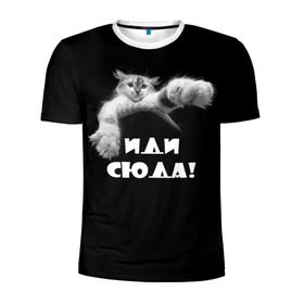 Мужская футболка 3D спортивная с принтом Иди сюда! в Петрозаводске, 100% полиэстер с улучшенными характеристиками | приталенный силуэт, круглая горловина, широкие плечи, сужается к линии бедра | киска | кот | котёнок | кошка | лапа | прикольные картинки