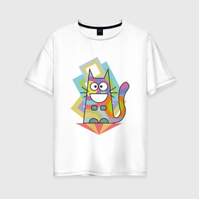 Женская футболка хлопок Oversize с принтом Психокот в Петрозаводске, 100% хлопок | свободный крой, круглый ворот, спущенный рукав, длина до линии бедер
 | абстракция | кот | психоделика