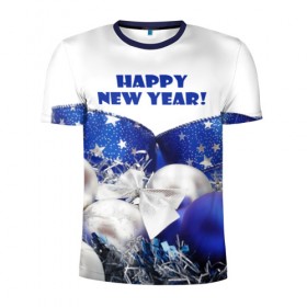 Мужская футболка 3D спортивная с принтом Happy New Year в Петрозаводске, 100% полиэстер с улучшенными характеристиками | приталенный силуэт, круглая горловина, широкие плечи, сужается к линии бедра | 