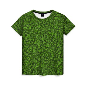 Женская футболка 3D с принтом Микробы в Петрозаводске, 100% полиэфир ( синтетическое хлопкоподобное полотно) | прямой крой, круглый вырез горловины, длина до линии бедер | бактерия | бацилла | биология | вирус | врач | зеленый | инфекция | медицина | микро | текстура