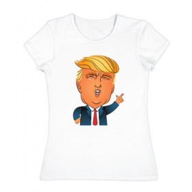 Женская футболка хлопок с принтом Трамп 2 в Петрозаводске, 100% хлопок | прямой крой, круглый вырез горловины, длина до линии бедер, слегка спущенное плечо | 