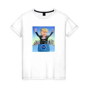 Женская футболка хлопок с принтом Трамп 3 в Петрозаводске, 100% хлопок | прямой крой, круглый вырез горловины, длина до линии бедер, слегка спущенное плечо | america | donald | trump | usa | америка | дональд | трамп