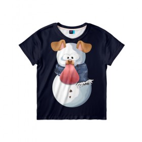 Детская футболка 3D с принтом Снэпчат собака в Петрозаводске, 100% гипоаллергенный полиэфир | прямой крой, круглый вырез горловины, длина до линии бедер, чуть спущенное плечо, ткань немного тянется | snapchat | радуга | снеговик | снэпчат | уши | фильтр | язык