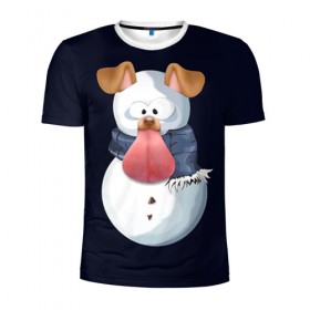 Мужская футболка 3D спортивная с принтом Снэпчат собака в Петрозаводске, 100% полиэстер с улучшенными характеристиками | приталенный силуэт, круглая горловина, широкие плечи, сужается к линии бедра | Тематика изображения на принте: snapchat | радуга | снеговик | снэпчат | уши | фильтр | язык