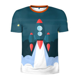 Мужская футболка 3D спортивная с принтом Ракета в Петрозаводске, 100% полиэстер с улучшенными характеристиками | приталенный силуэт, круглая горловина, широкие плечи, сужается к линии бедра | звёзды | космический корабль | космическое пространство | космос | созвездие
