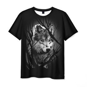Мужская футболка 3D с принтом Серый волк в Петрозаводске, 100% полиэфир | прямой крой, круглый вырез горловины, длина до линии бедер | animal | beast | grey | roar | wolf | волк | животное | зверь | рык | серый