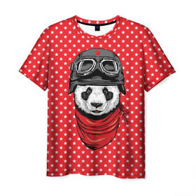 Мужская футболка 3D с принтом Панда пилот в Петрозаводске, 100% полиэфир | прямой крой, круглый вырез горловины, длина до линии бедер | bear | panda | pilot | медведь