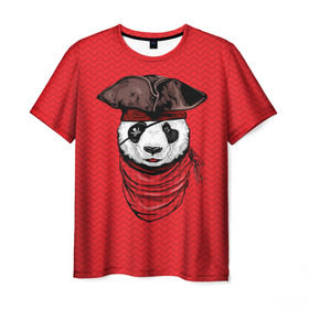 Мужская футболка 3D с принтом Панда пират в Петрозаводске, 100% полиэфир | прямой крой, круглый вырез горловины, длина до линии бедер | Тематика изображения на принте: animal | bay | bear | beast | captain | panda | pirate | бухта | зверь | капитан | корабль | медведь | панда | пират