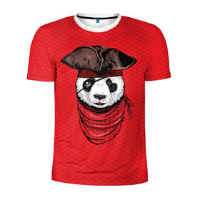 Мужская футболка 3D спортивная с принтом Панда пират в Петрозаводске, 100% полиэстер с улучшенными характеристиками | приталенный силуэт, круглая горловина, широкие плечи, сужается к линии бедра | animal | bay | bear | beast | captain | panda | pirate | бухта | зверь | капитан | корабль | медведь | панда | пират