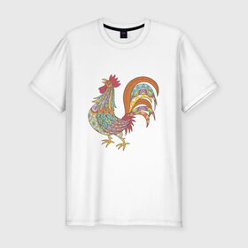 Мужская футболка премиум с принтом Этно мотив в Петрозаводске, 92% хлопок, 8% лайкра | приталенный силуэт, круглый вырез ворота, длина до линии бедра, короткий рукав | курица | петух | символ