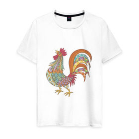 Мужская футболка хлопок с принтом Этно мотив в Петрозаводске, 100% хлопок | прямой крой, круглый вырез горловины, длина до линии бедер, слегка спущенное плечо. | курица | петух | символ