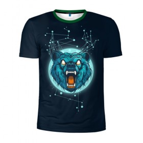 Мужская футболка 3D спортивная с принтом Космический медведь в Петрозаводске, 100% полиэстер с улучшенными характеристиками | приталенный силуэт, круглая горловина, широкие плечи, сужается к линии бедра | bear | galaxy | moon | planet | rage | roar | space | universe | галактика | космос | луна | медведь | рык