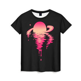 Женская футболка 3D с принтом Отражение Сатурна в Петрозаводске, 100% полиэфир ( синтетическое хлопкоподобное полотно) | прямой крой, круглый вырез горловины, длина до линии бедер | galaxy | planet | saturn | space | star | галактика | звезда | космос | планета | сатурн
