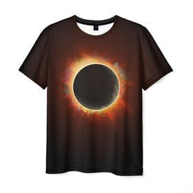 Мужская футболка 3D с принтом Солнечное затмение в Петрозаводске, 100% полиэфир | прямой крой, круглый вырез горловины, длина до линии бедер | eclipse | moon | planet | solar | space | star | sun | затмение | звезда | космос | луна | планета | солнце