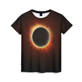 Женская футболка 3D с принтом Солнечное затмение в Петрозаводске, 100% полиэфир ( синтетическое хлопкоподобное полотно) | прямой крой, круглый вырез горловины, длина до линии бедер | eclipse | moon | planet | solar | space | star | sun | затмение | звезда | космос | луна | планета | солнце