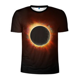 Мужская футболка 3D спортивная с принтом Солнечное затмение в Петрозаводске, 100% полиэстер с улучшенными характеристиками | приталенный силуэт, круглая горловина, широкие плечи, сужается к линии бедра | eclipse | moon | planet | solar | space | star | sun | затмение | звезда | космос | луна | планета | солнце