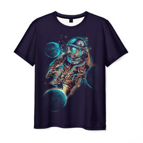 Мужская футболка 3D с принтом Космический удар в Петрозаводске, 100% полиэфир | прямой крой, круглый вырез горловины, длина до линии бедер | cosmonaut | galaxy | planet | space | star | астронавт | галактика | звезда | космонавт | космос | планета