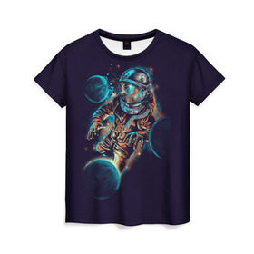 Женская футболка 3D с принтом Космический удар в Петрозаводске, 100% полиэфир ( синтетическое хлопкоподобное полотно) | прямой крой, круглый вырез горловины, длина до линии бедер | cosmonaut | galaxy | planet | space | star | астронавт | галактика | звезда | космонавт | космос | планета