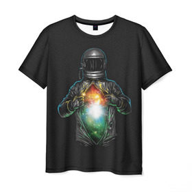 Мужская футболка 3D с принтом Космос внутри в Петрозаводске, 100% полиэфир | прямой крой, круглый вырез горловины, длина до линии бедер | cosmonaut | galaxy | planet | space | star | автронавт | галактика | звезды | космонавт | космос