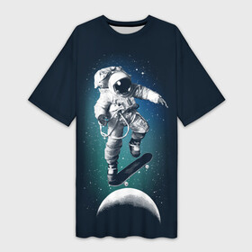 Платье-футболка 3D с принтом Космический скейтбординг в Петрозаводске,  |  | cosmonaut | galaxy | planet | skate | space | star | галактика | звезды | космонавт | космос | планета | скейт