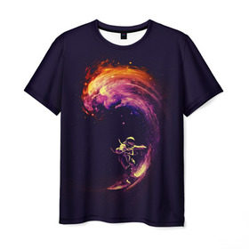 Мужская футболка 3D с принтом Космический серфинг в Петрозаводске, 100% полиэфир | прямой крой, круглый вырез горловины, длина до линии бедер | cosmonaut | galaxy | planet | space | star | surf | галактика | звезды | космонавт | космос | планета | серф