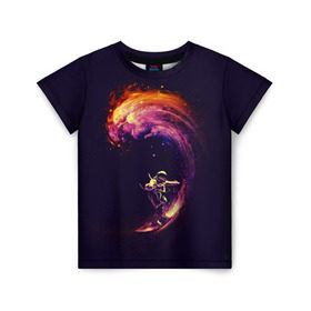 Детская футболка 3D с принтом Космический серфинг в Петрозаводске, 100% гипоаллергенный полиэфир | прямой крой, круглый вырез горловины, длина до линии бедер, чуть спущенное плечо, ткань немного тянется | cosmonaut | galaxy | planet | space | star | surf | галактика | звезды | космонавт | космос | планета | серф