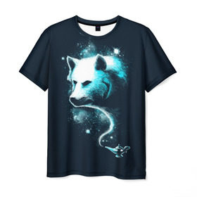 Мужская футболка 3D с принтом Галактический волк в Петрозаводске, 100% полиэфир | прямой крой, круглый вырез горловины, длина до линии бедер | animal | beast | galaxy | space | universe | wolf | волк | вселенная | галактика | животное | зверь | космос